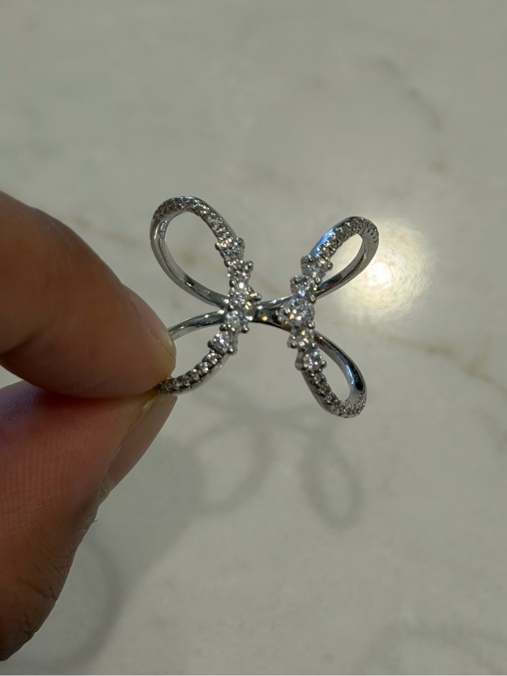 Silver Crystal Butterfly Ring | Size 9 Statement Ring